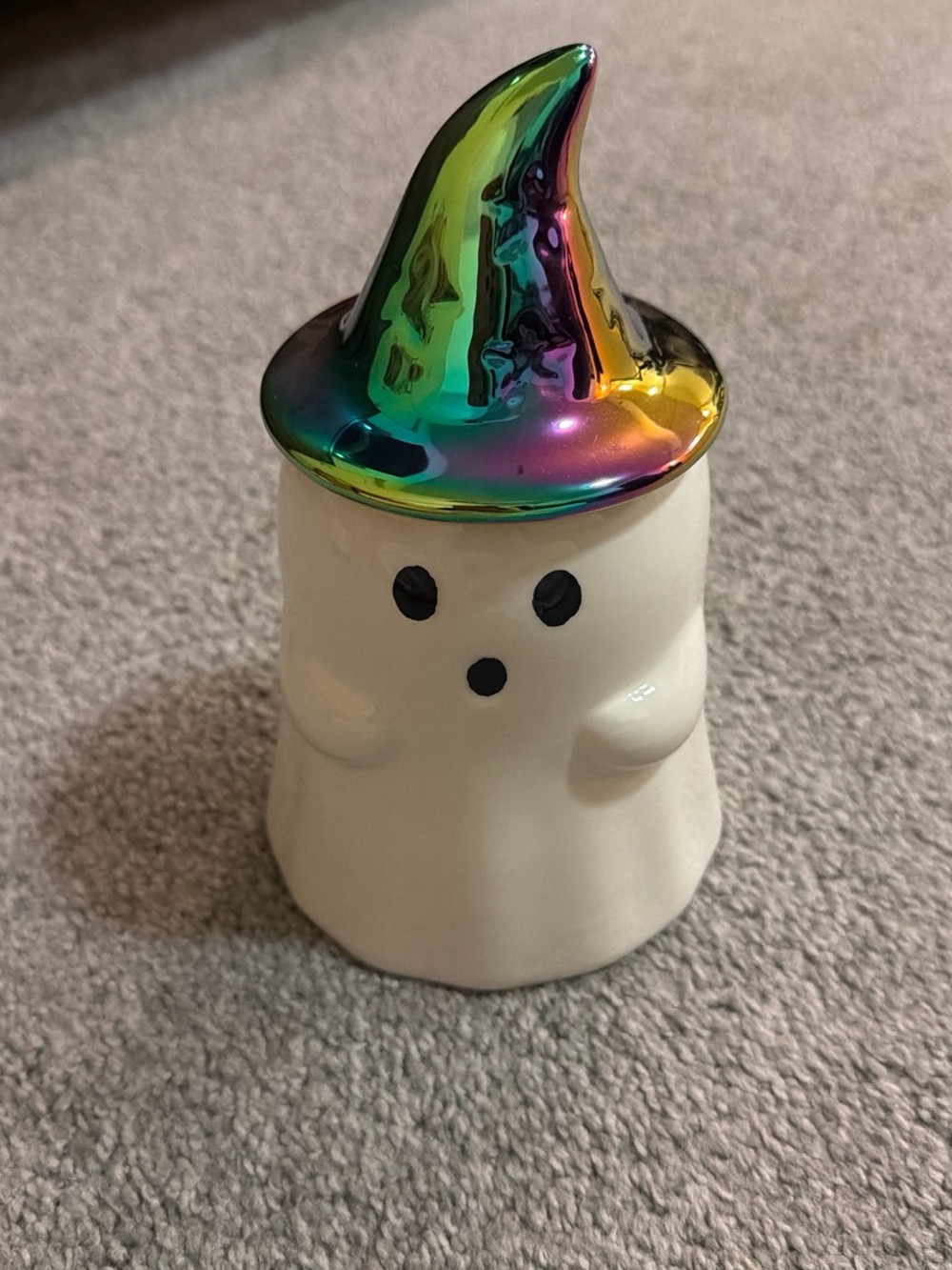 Halloween Fall Ghost with
Iridescent Witch Hat Cookie Jar